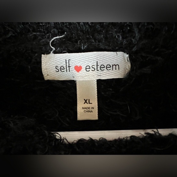 Self esteem boxy cropped black pink and white eyelash fabric sweater Y2K  XL - Picture 7 of 8